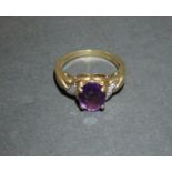 9ct gold ring set with amethyst and diamonds