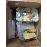 Box of sewing implements and buttons