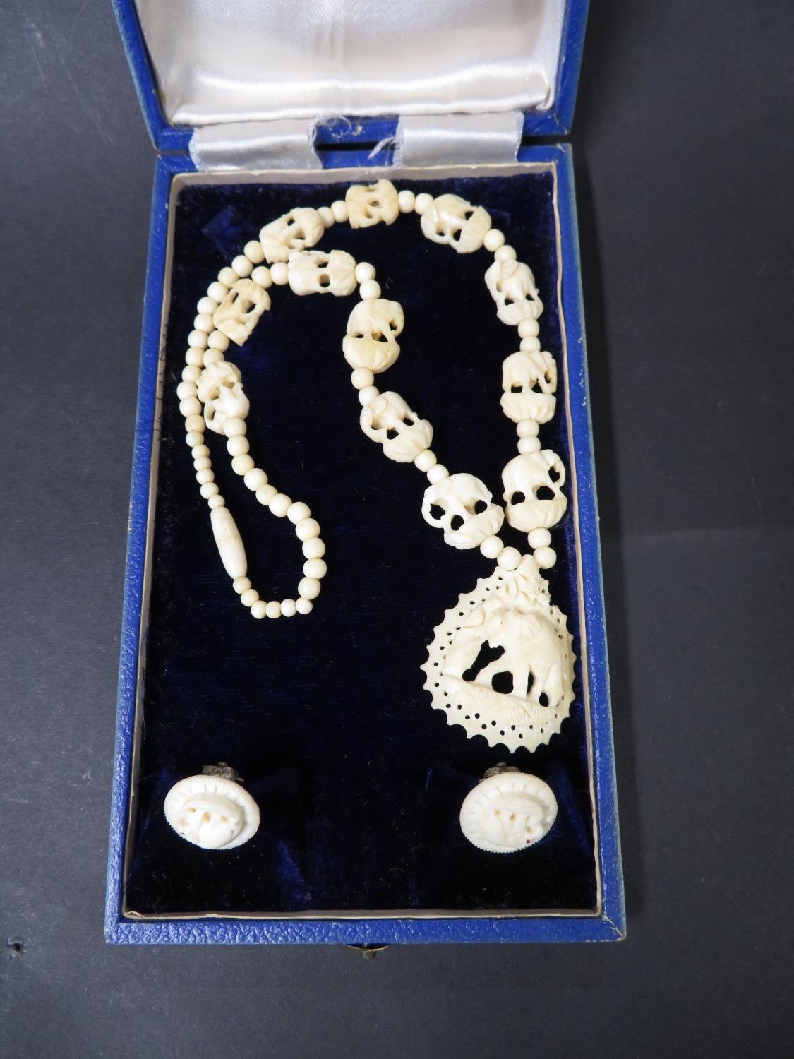 Bone necklace and earrings - Image 2 of 2