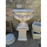 Large urn on pedestal cast concrete