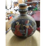 Large painted metal flask with lid