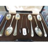 Hallmarked silver boxed spoons and sugar nips