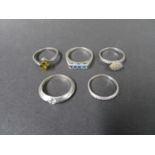 Five silver dress rings. Weight 13g