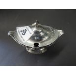 Silver mustard pot with spoon hallmarked and blue glass liner - silver 87 grams