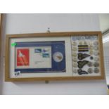 GPO first day cover of Concorde with buttons and badges in frame