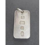 Vintage silver dog tag style ingot hallmarked London 1977 15.5 grams