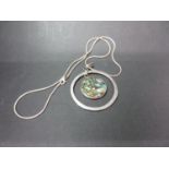 Vintage silver and abalone shell pendant on silver snake chain 18 grams