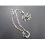 Vintage silver spider web pendant with box link chain