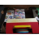 Box of Sega MasterSystem games inc. Sonic, also Fisher Price record player with record