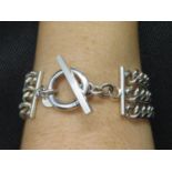 Curb chain triple silver bracelet