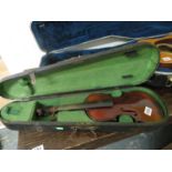 Early violin with wooden sarcophagus case