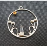 silver citrine clear quartz pendant 6g