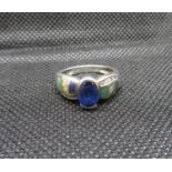 Silver blue crystal opal ring