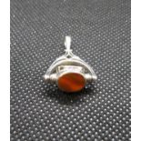 Tiger's eye, mother of pearl and agate silver spinning fob