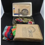 1 WWI H Jacob RNVR silver medal and 3x WWII medals including some badges