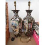 2x 17" Cloisonne enamelled lamps both with some damage