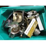 Large box of brass and plated ware