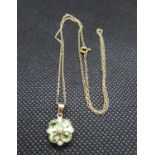 9ct gold peridot and pearl pendant on 9ct gold chain