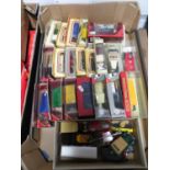 Large box of boxed cars and some loose cars