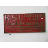 11" x 24" George Clayton bottling unit Edinburgh solid brass sign