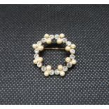 Brooch - gold colour pearl and white stone