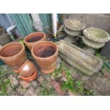 5x terracotta planters and 2x concrete planters