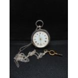 935 silver case ladies pocket watch with key - working fine