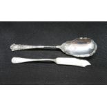 Antique silver preserve spoon HM Sheffield 1911 and silver butter knife with Scimitar blade HM