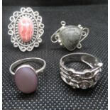 Job lot of 4x vintage silver dress rings 24g