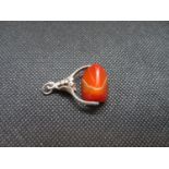 Vintage silver spinner fob set with 3 sided agate stone 8g
