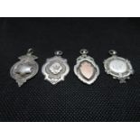 4 antique silver Albert watch medals all HM 22g