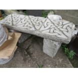 Cast concrete bench with Celtic knotwork 3' long