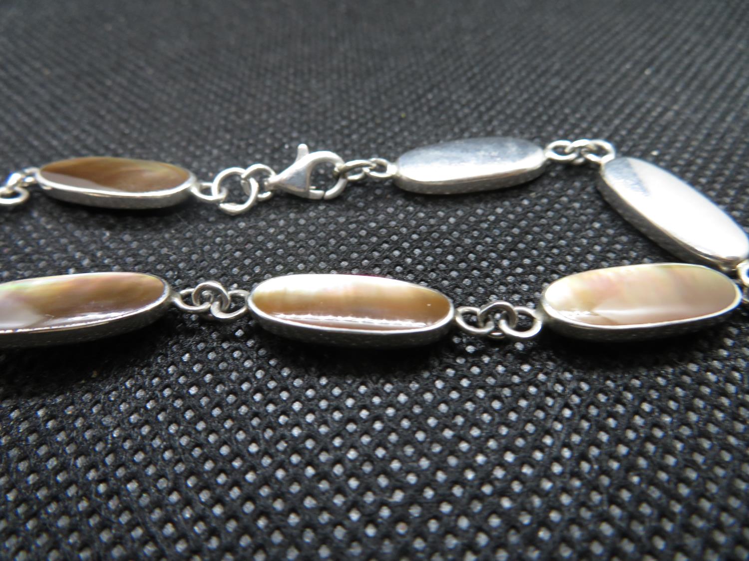 Vintage silver bracelet set with abalone shells HM 8g - Image 2 of 2