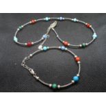 Silver necklace and bracelet set with semi precious stones 14g