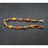 Vintage silver bracelet set with baltic amber 9g