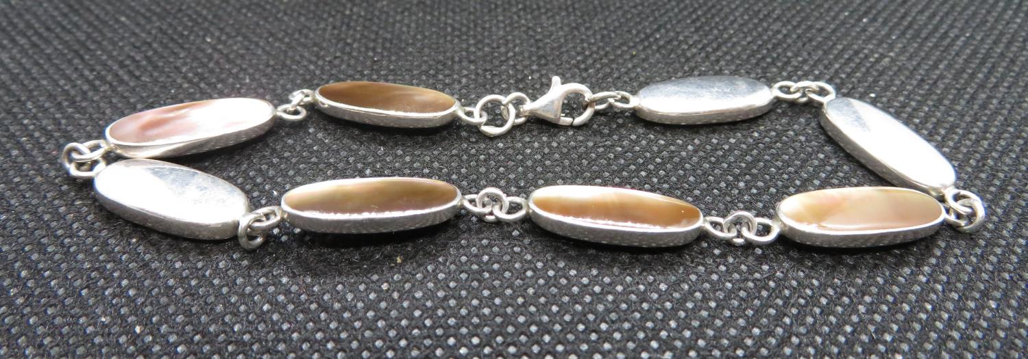 Vintage silver bracelet set with abalone shells HM 8g