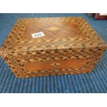 12" x 9" beautiful geometric Tunbridge ware jewellery box with key