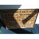 3' x 2' very heavy cast iron North Eastern Railways public warning sign