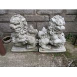 2x 18" very heavy cast concrete Fu Dogs