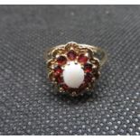 9ct gold HM opal and garnet ring