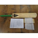 Fully signed Cricket bat 81 test players on front and back including Tuffnall, Gatting, Embury,