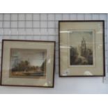 2x 12" framed hand coloured etchings of Newcastle