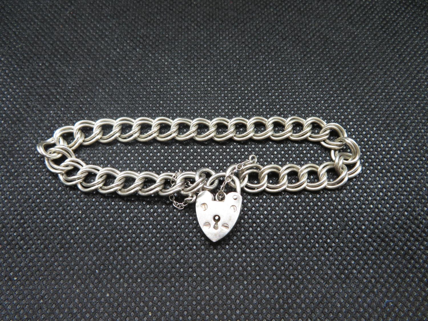 Vintage silver double linked bracelet with padlock and chain HM Birmingham 1976 13g