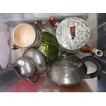 Collection of pewter ware and Arthur Wood silver shield