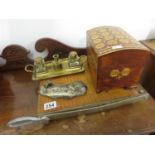 Tonbridge box, 2 desk tidies, 1x Old Bill inkwell and a desk guillotine