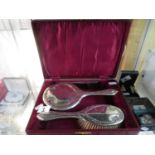 HM Birmingham brushed mirror and comb set boxed