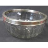 Silver rimmed cut glass bowl