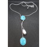 Silver designer fox tail necklace with turquoise stone 17grams