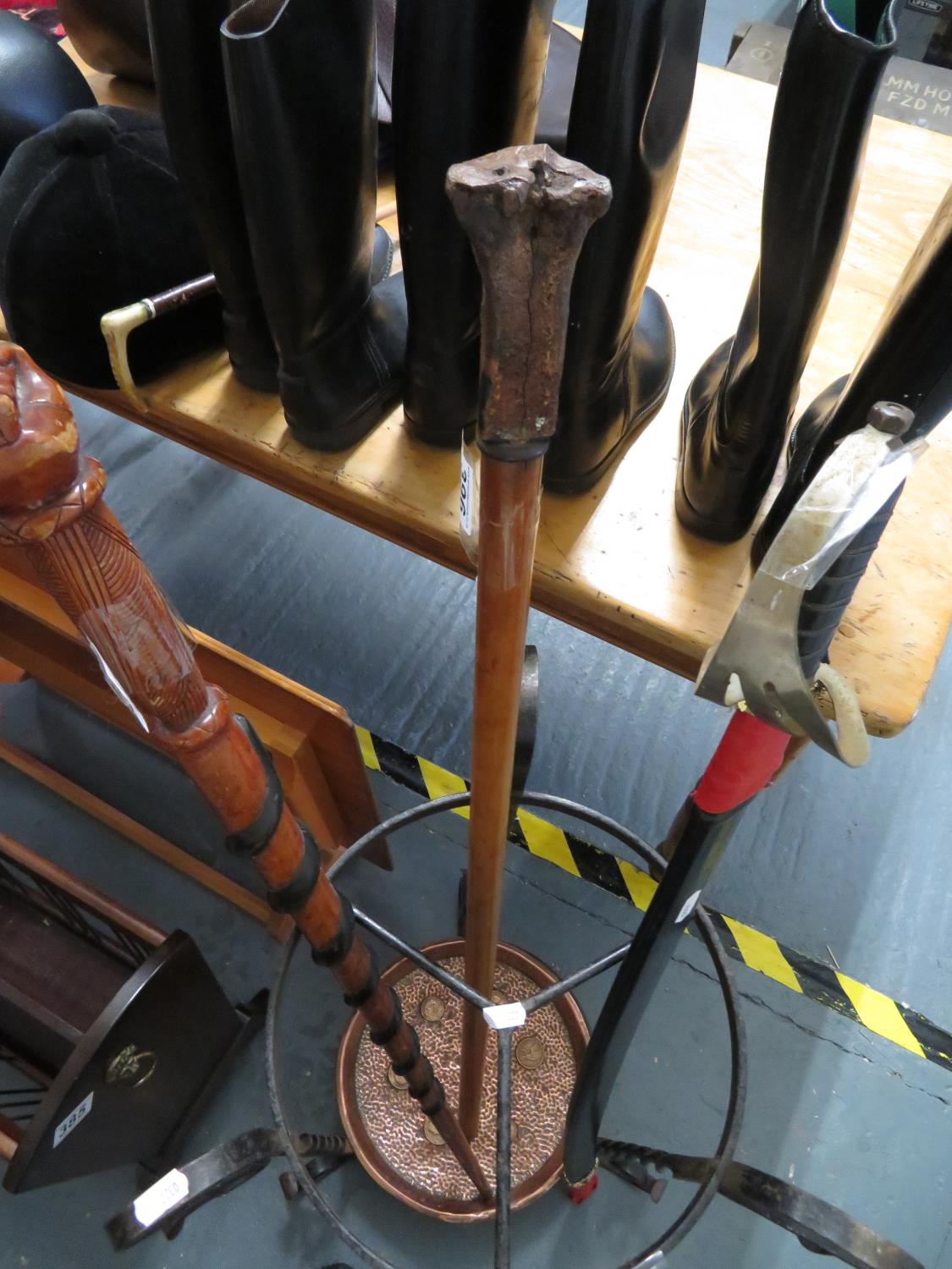 Archeological bone handle and malaquer cane walking stick