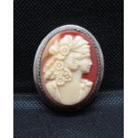 Vintage silver cameo brooch HM Chester 1949 weight 15grams